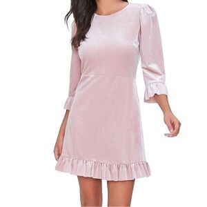 2025 Trend Forever 21 Velvet Flounce Mini Dress‎ Blush Pink Size M/L